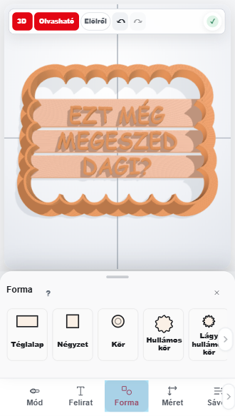 A feliratos kiszúrótervező tényleges mobilfelülete, fejléc nélkül